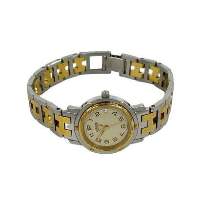 Hermes Clipper Stainless Steel Quartz Watch Wristwatch Silver Gold — view 7