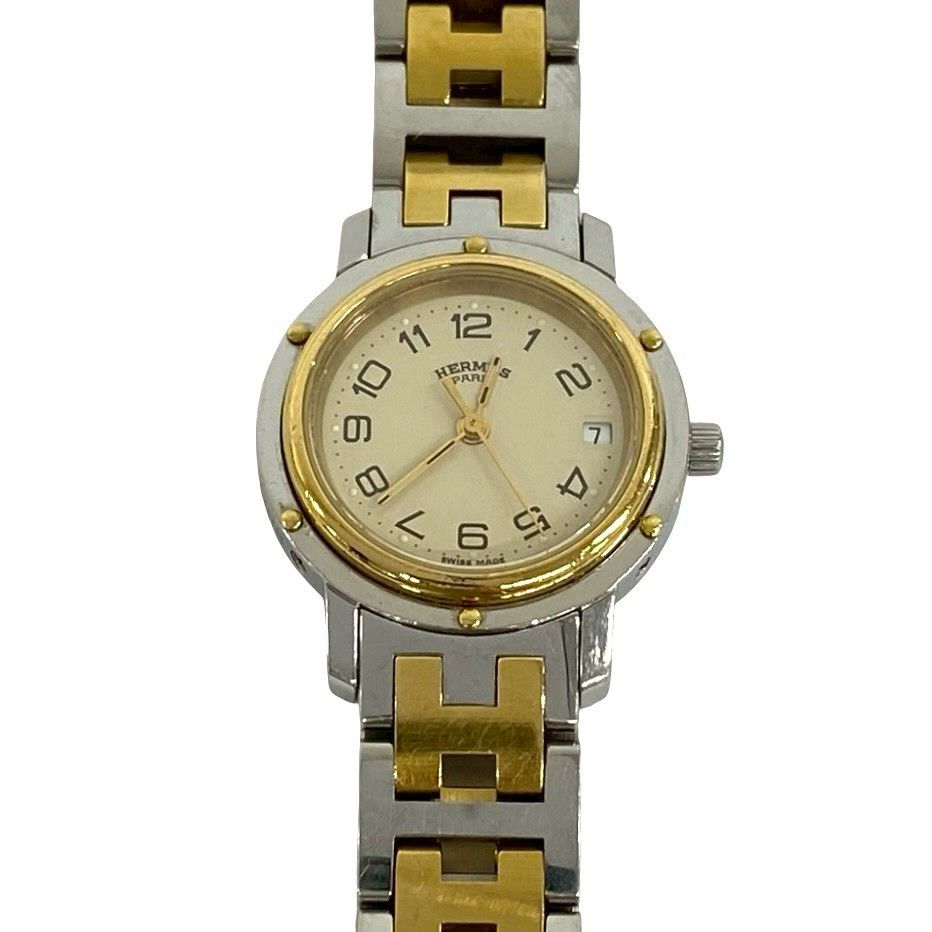 Hermes Clipper Stainless Steel Quartz Watch Wristwatch Silver Gold — view 4