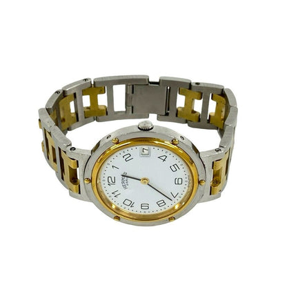 Hermes Vintage Clipper Stainless Steel Quartz Watch Silver Gold — view 7