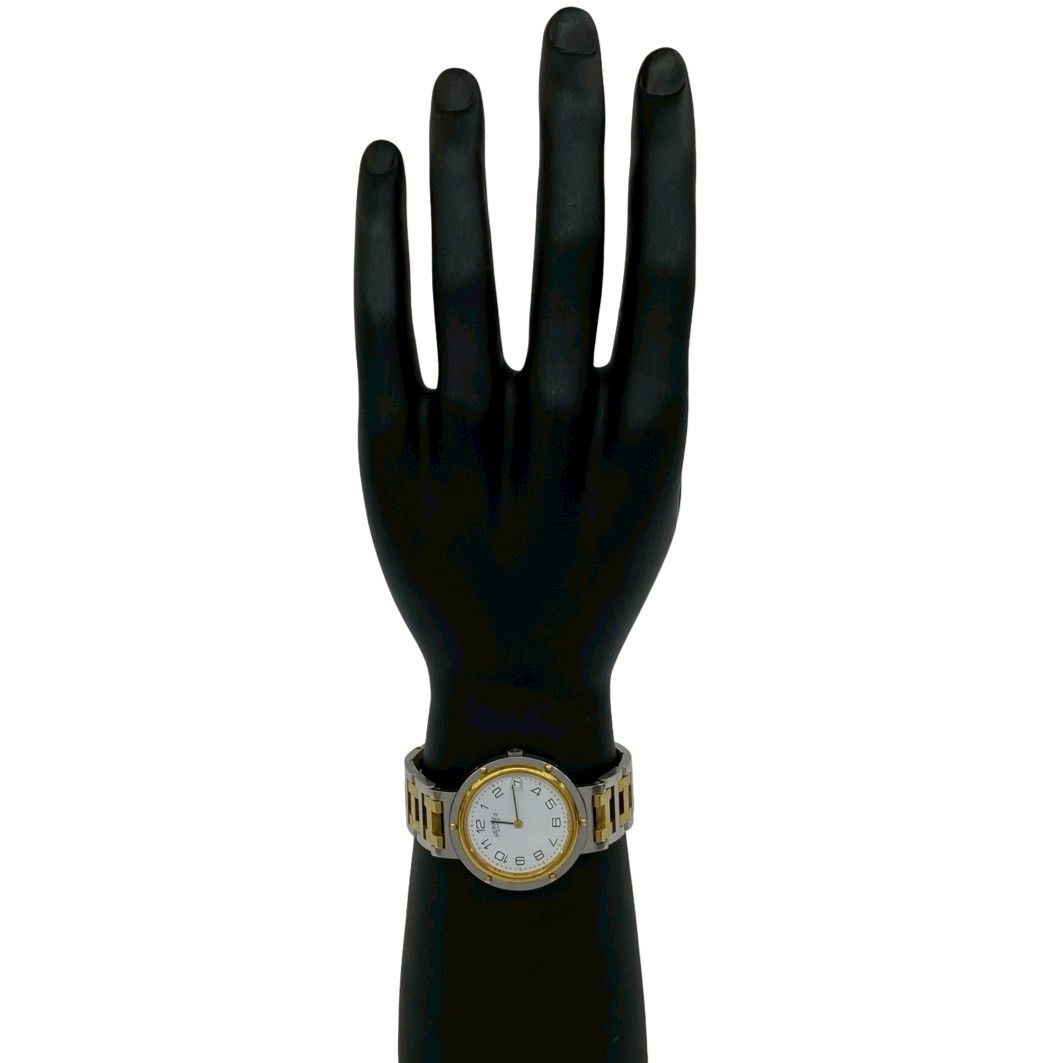 Hermes Vintage Clipper Stainless Steel Quartz Watch Silver Gold — view 2