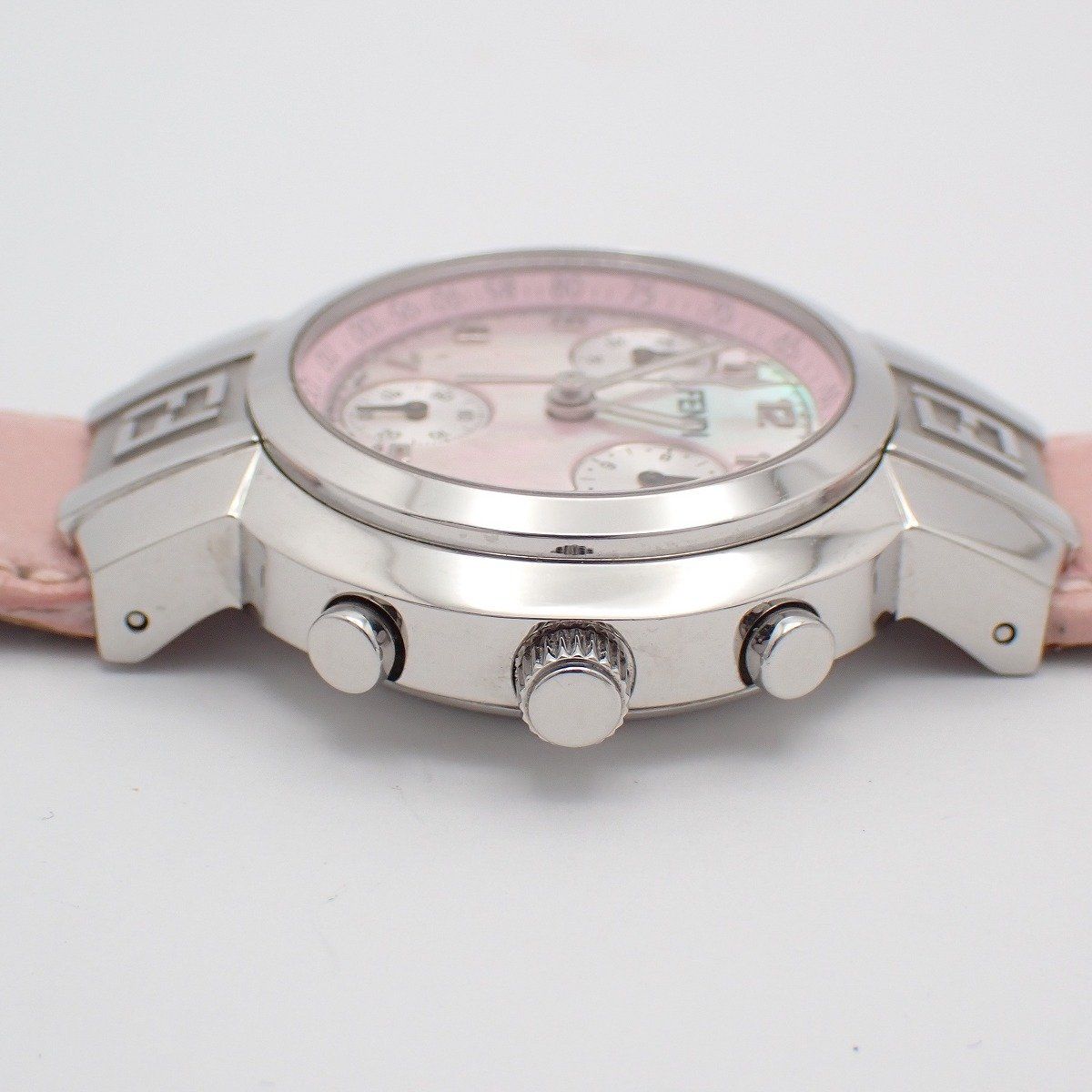 Fendi Zucca Chronograph Quartz Watch Pink Shell Dial Leather Pawn — view 7