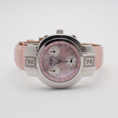 Fendi Zucca Chronograph Quartz Watch Pink Shell Dial Leather Pawn — view 2