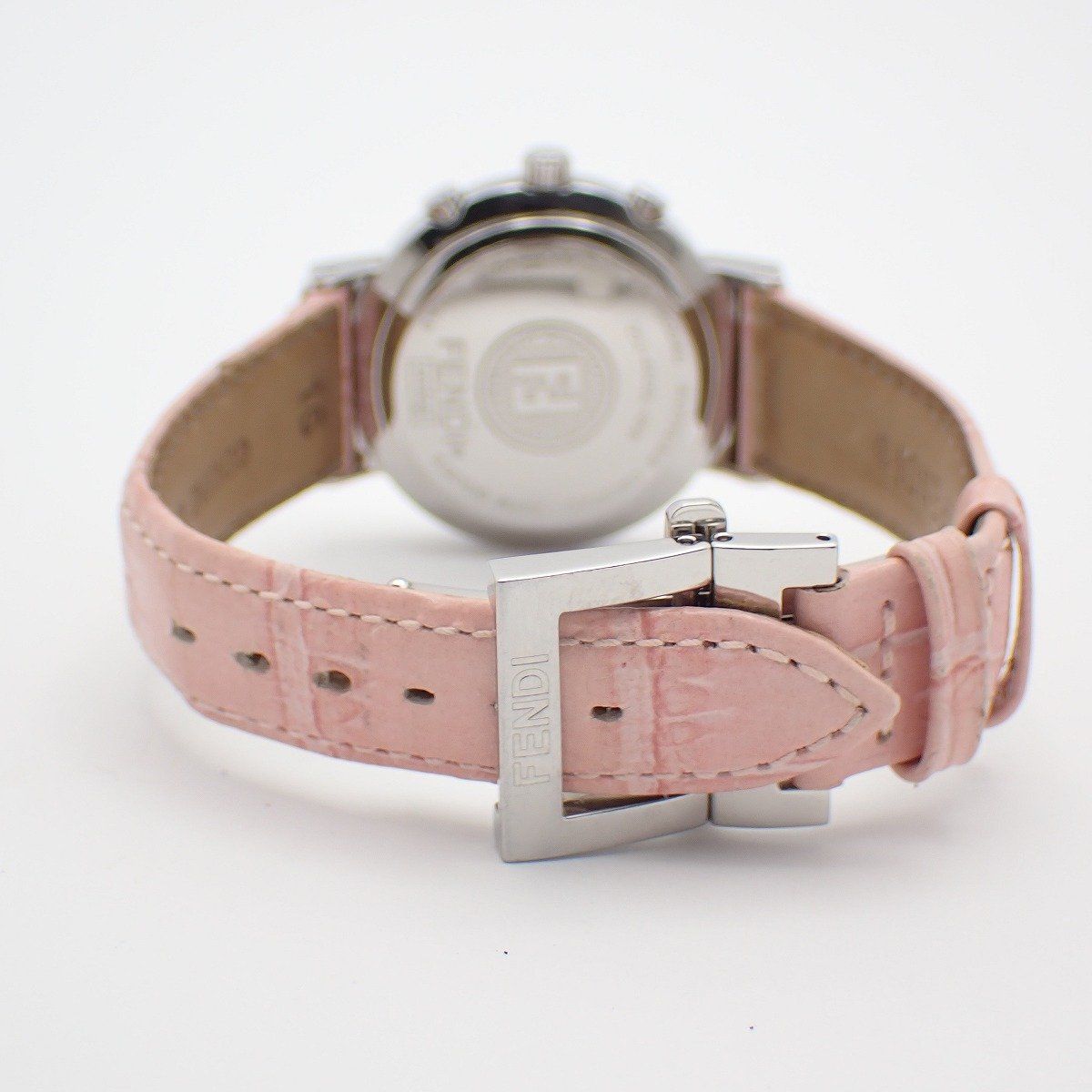 Fendi Zucca Chronograph Quartz Watch Pink Shell Dial Leather Pawn — view 3