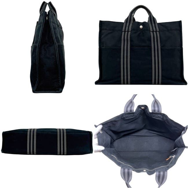 Hermes Tote Bag Fourre Tout MM Black Gray Lightweight Cotton Canvas Document — view 2