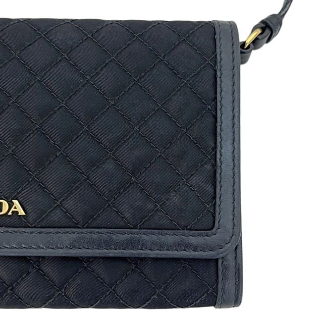 Prada Wallet on Chain Bifold Black Nero Nylon Leather Quilted 12 Accent Logo — view 8