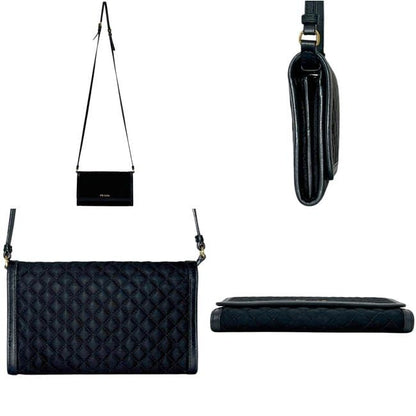 Prada Wallet on Chain Bifold Black Nero Nylon Leather Quilted 12 Accent Logo — view 2