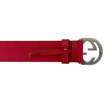 Gucci Belt Red Interlocking G Waist 100 35 Leather Metal GG Logo Buckle — view 4