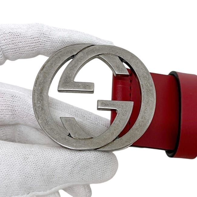 Gucci Belt Red Interlocking G Waist 100 35 Leather Metal GG Logo Buckle — view 7
