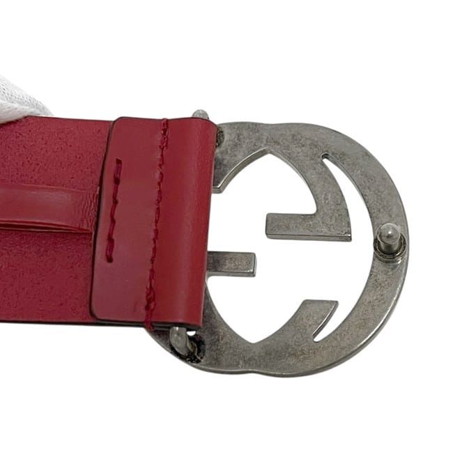 Gucci Belt Red Interlocking G Waist 100 35 Leather Metal GG Logo Buckle — view 8