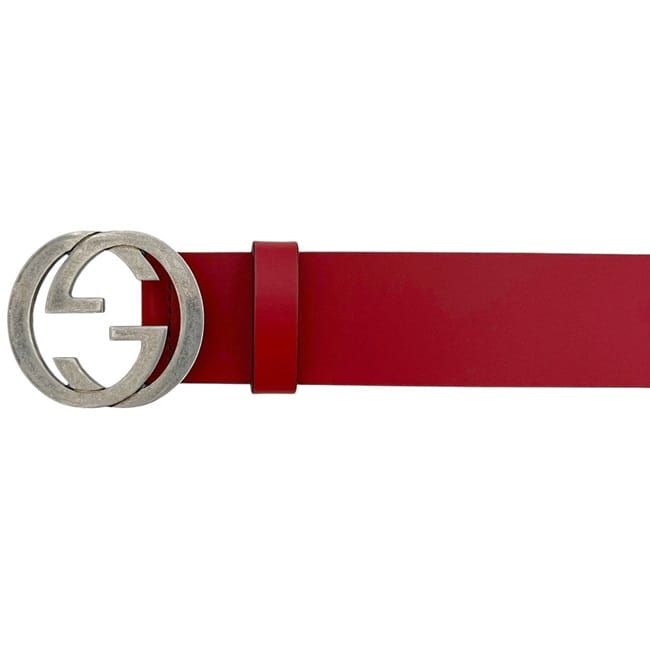 Gucci Belt Red Interlocking G Waist 100 35 Leather Metal GG Logo Buckle — view 3