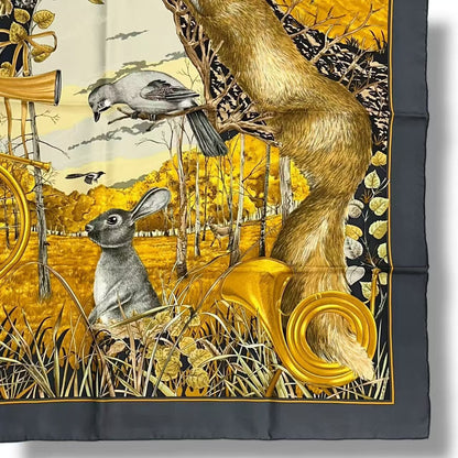 Hermes Scarf Silk Carre 90 Chasse Au Bois Forest Hunting Gray — view 4