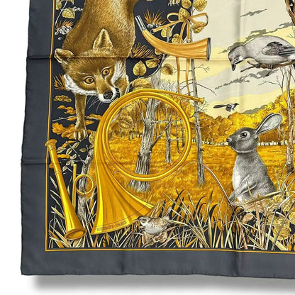 Hermes Scarf Silk Carre 90 Chasse Au Bois Forest Hunting Gray — view 6