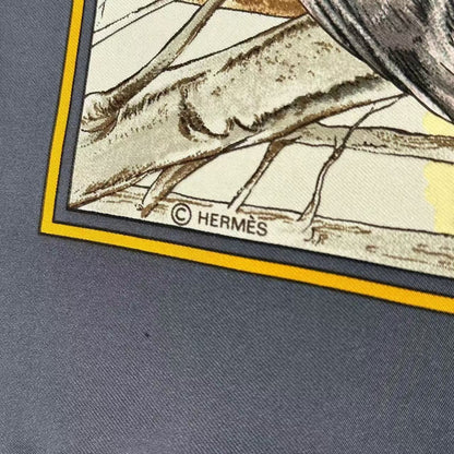 Hermes Scarf Silk Carre 90 Chasse Au Bois Forest Hunting Gray — view 8