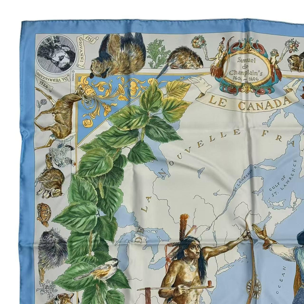 Hermes Scarf Silk Carre 90 le Canada Blue — view 4