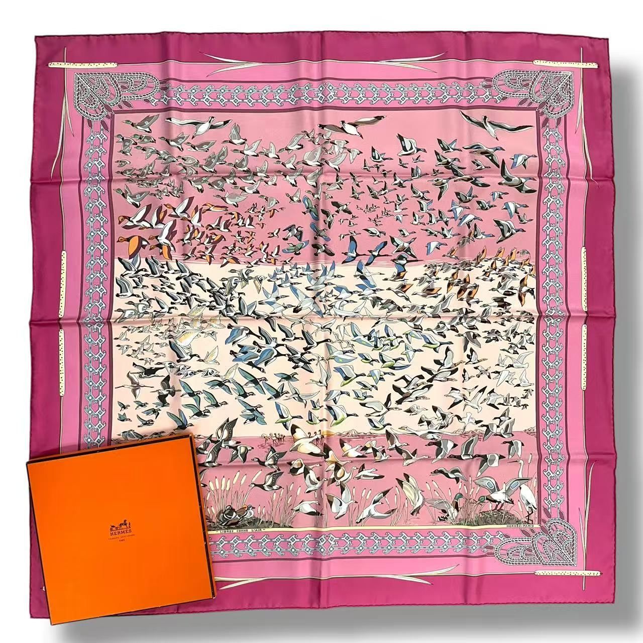 Hermes Scarf Silk Carre 90 Libres Comme L'air the Sky Is Pink
