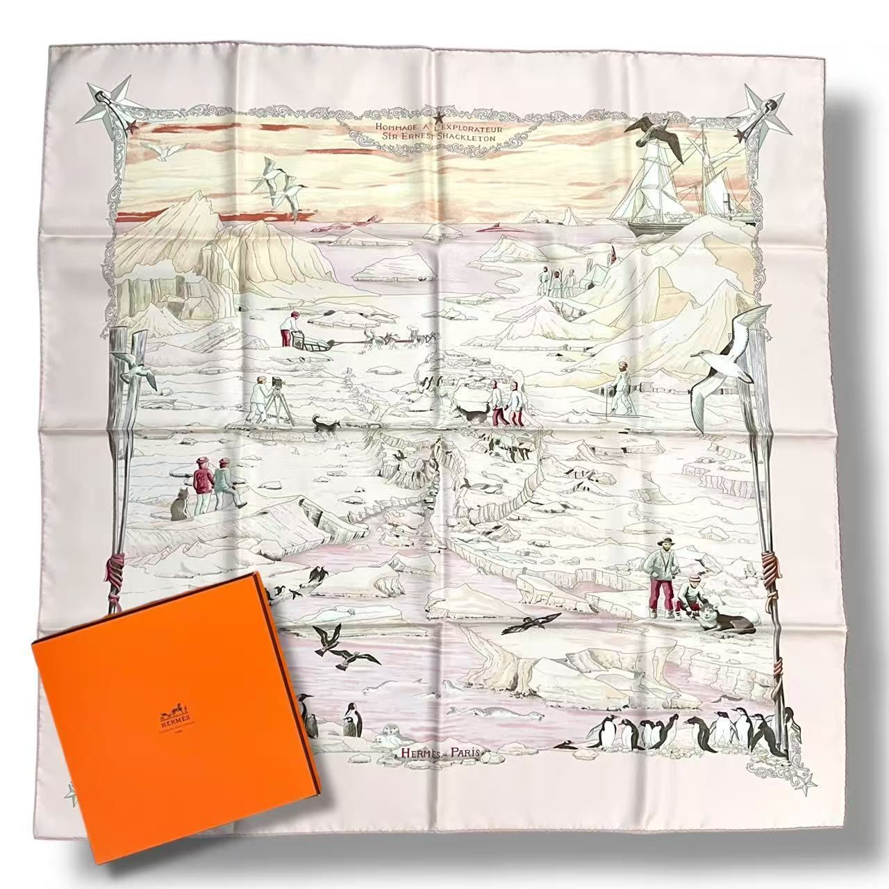 Hermes Scarf Silk Carre 90 Hommage L'explorateur Sir Ernest Shackleton