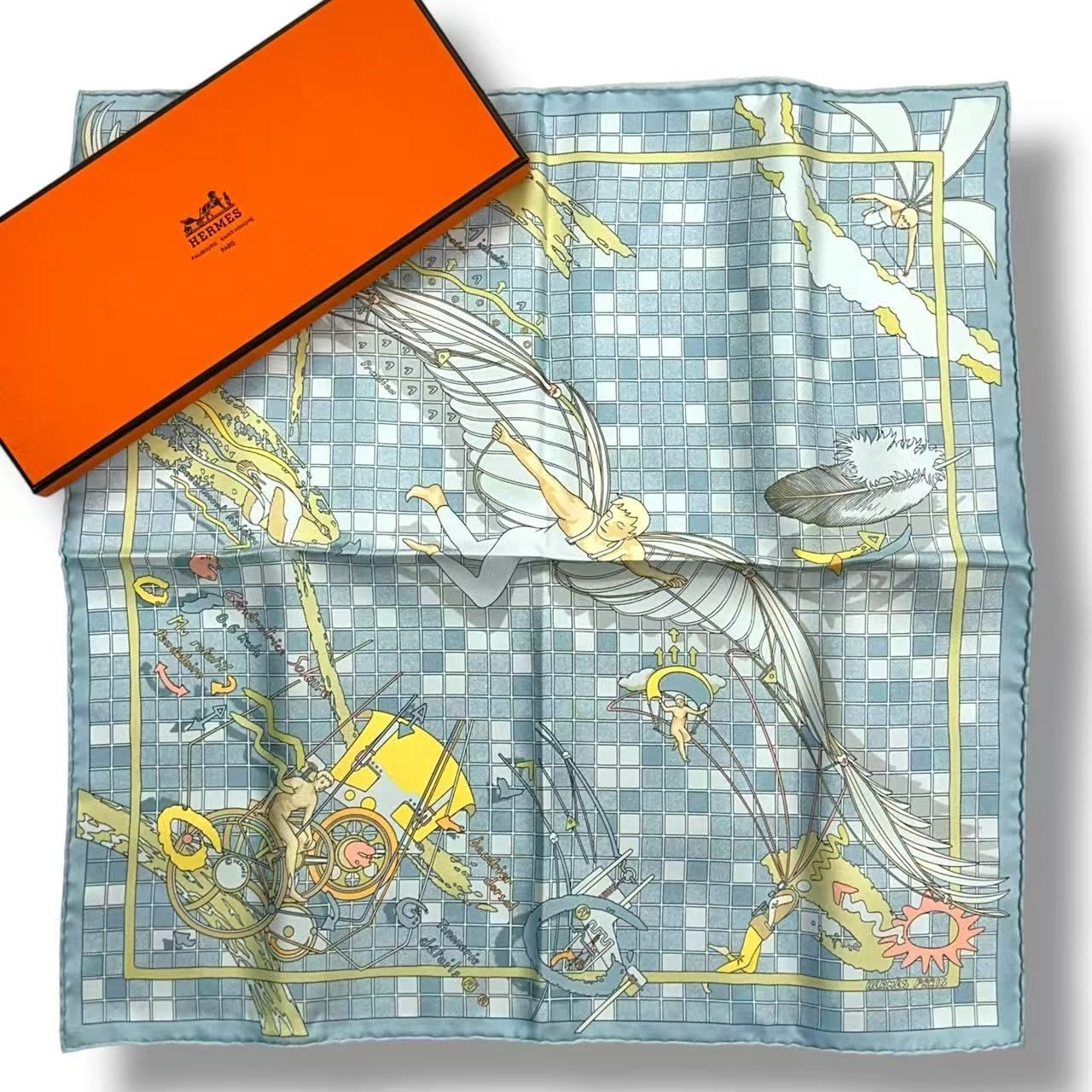 Hermes Scarf Silk Remiges de Fuite Flying Blue