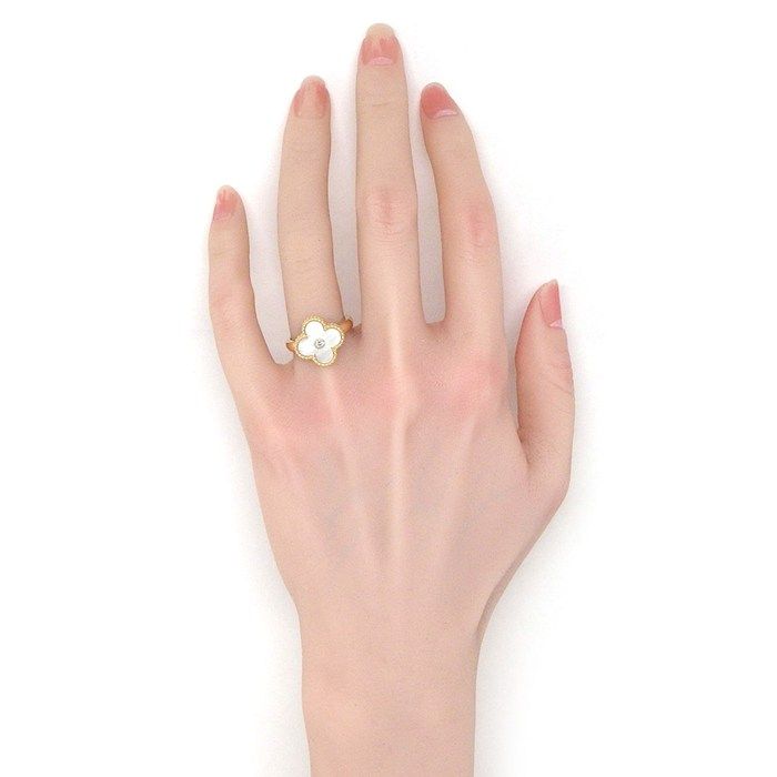 Van Cleef & Arpels Ring Vintage Alhambra Point Diamond White Shell 18K Yellow — view 4