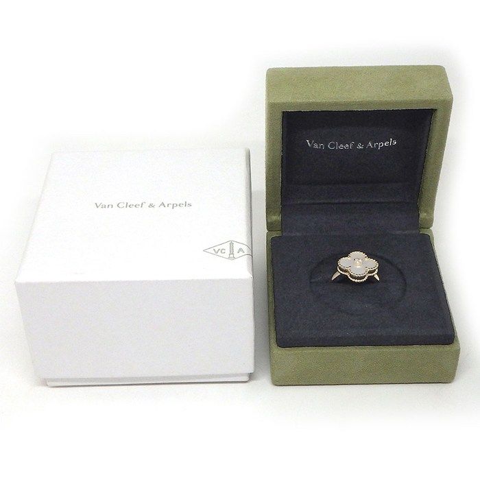 Van Cleef & Arpels Ring Vintage Alhambra Point Diamond White Shell 18K Yellow — view 6