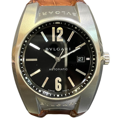 Bvlgari Ergon Watch SS Leather Automatic Black Dial