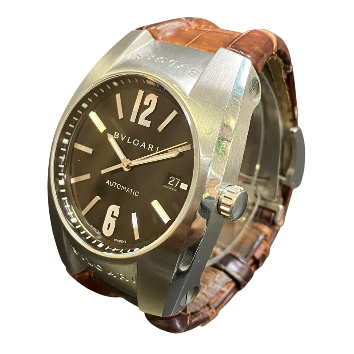 Bvlgari Ergon Watch SS Leather Automatic Black Dial — view 2