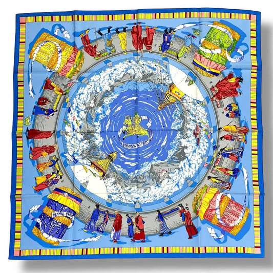 Hermes Scarf Silk Prieres AU Vent Prayer in the Wind Blue