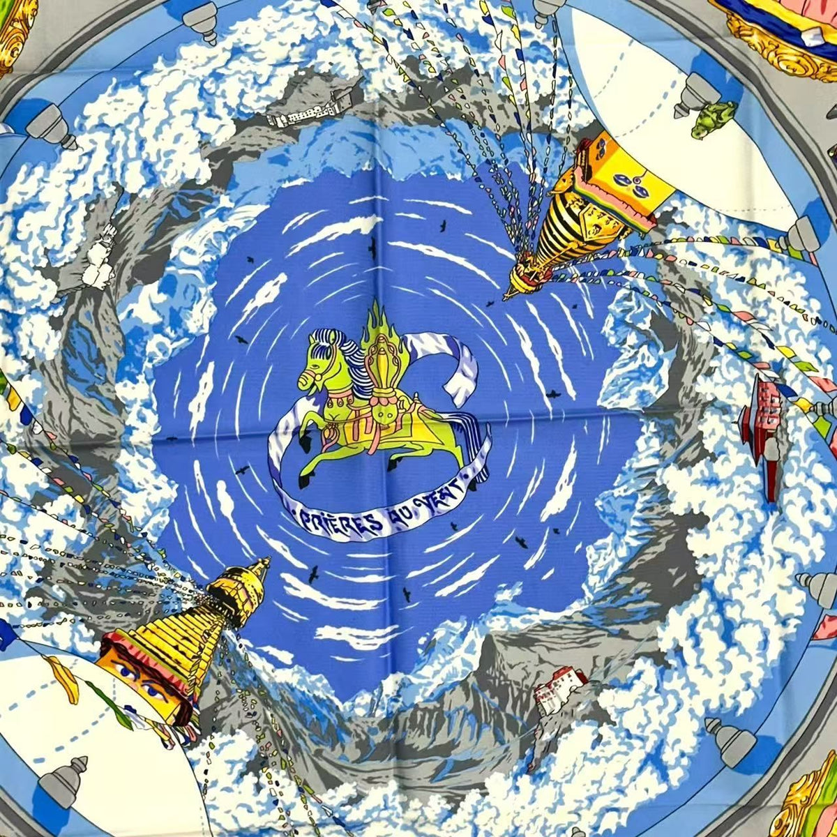 Hermes Scarf Silk Prieres AU Vent Prayer in the Wind Blue — view 7