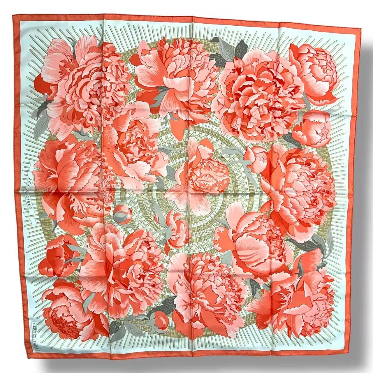 Hermes Scarf Silk les Pivoines Pink