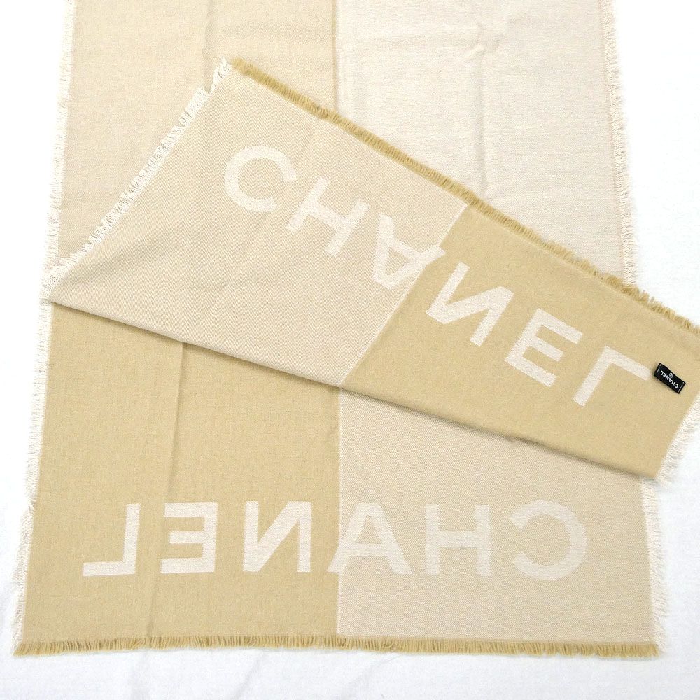 Chanel Shawl Beige Logo CC Cashmere Silk Large Scarf — view 5