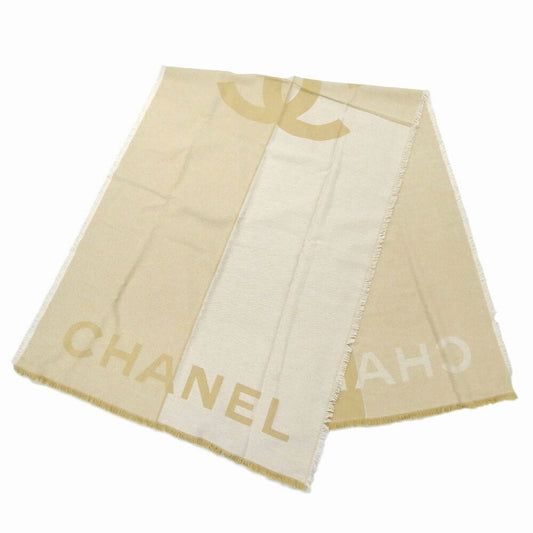 Chanel Shawl Beige Logo CC Cashmere Silk Large Scarf