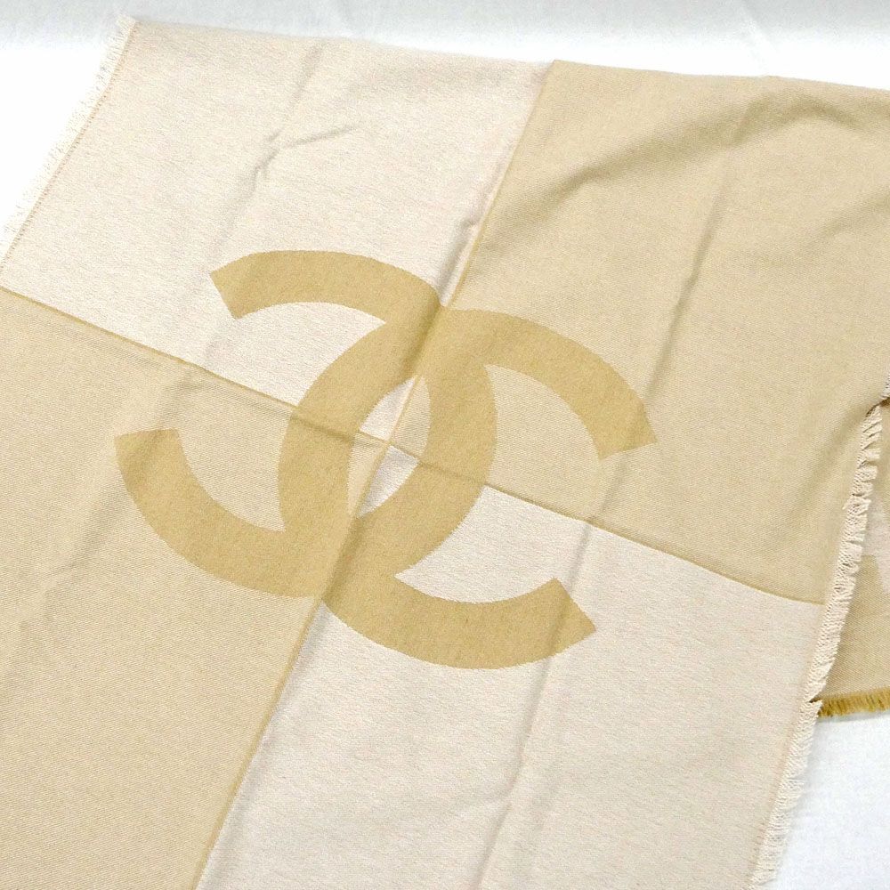 Chanel Shawl Beige Logo CC Cashmere Silk Large Scarf — view 4