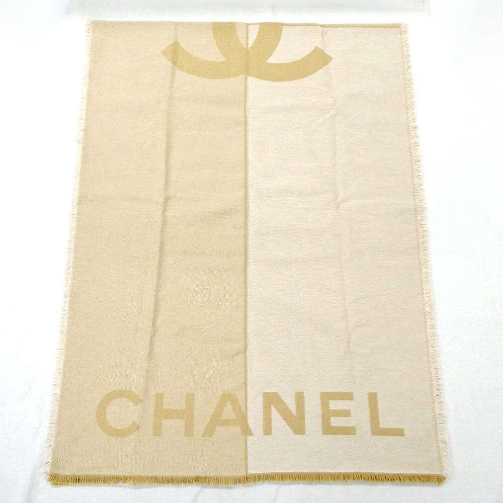 Chanel Shawl Beige Logo CC Cashmere Silk Large Scarf — view 3
