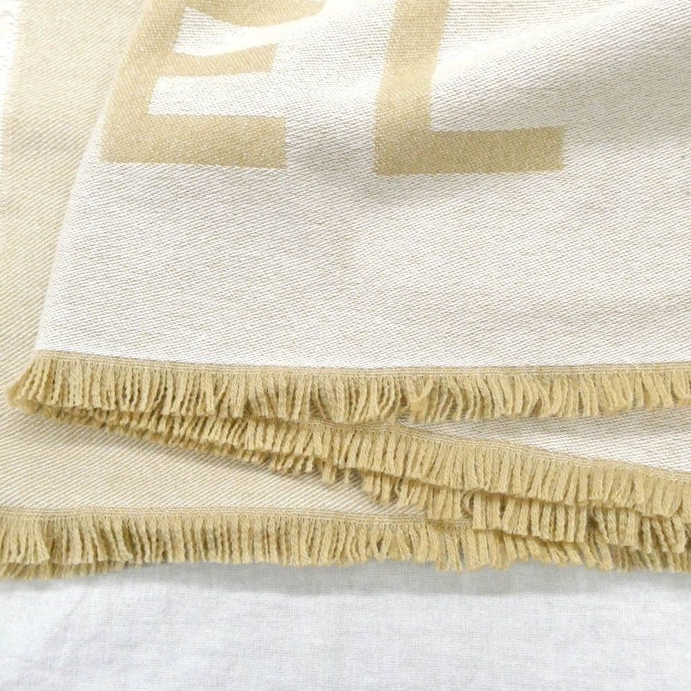 Chanel Shawl Beige Logo CC Cashmere Silk Large Scarf — view 6