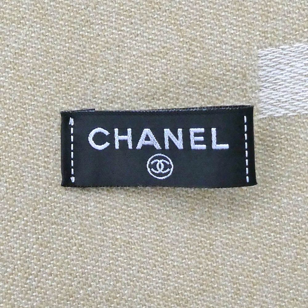 Chanel Shawl Beige Logo CC Cashmere Silk Large Scarf — view 7