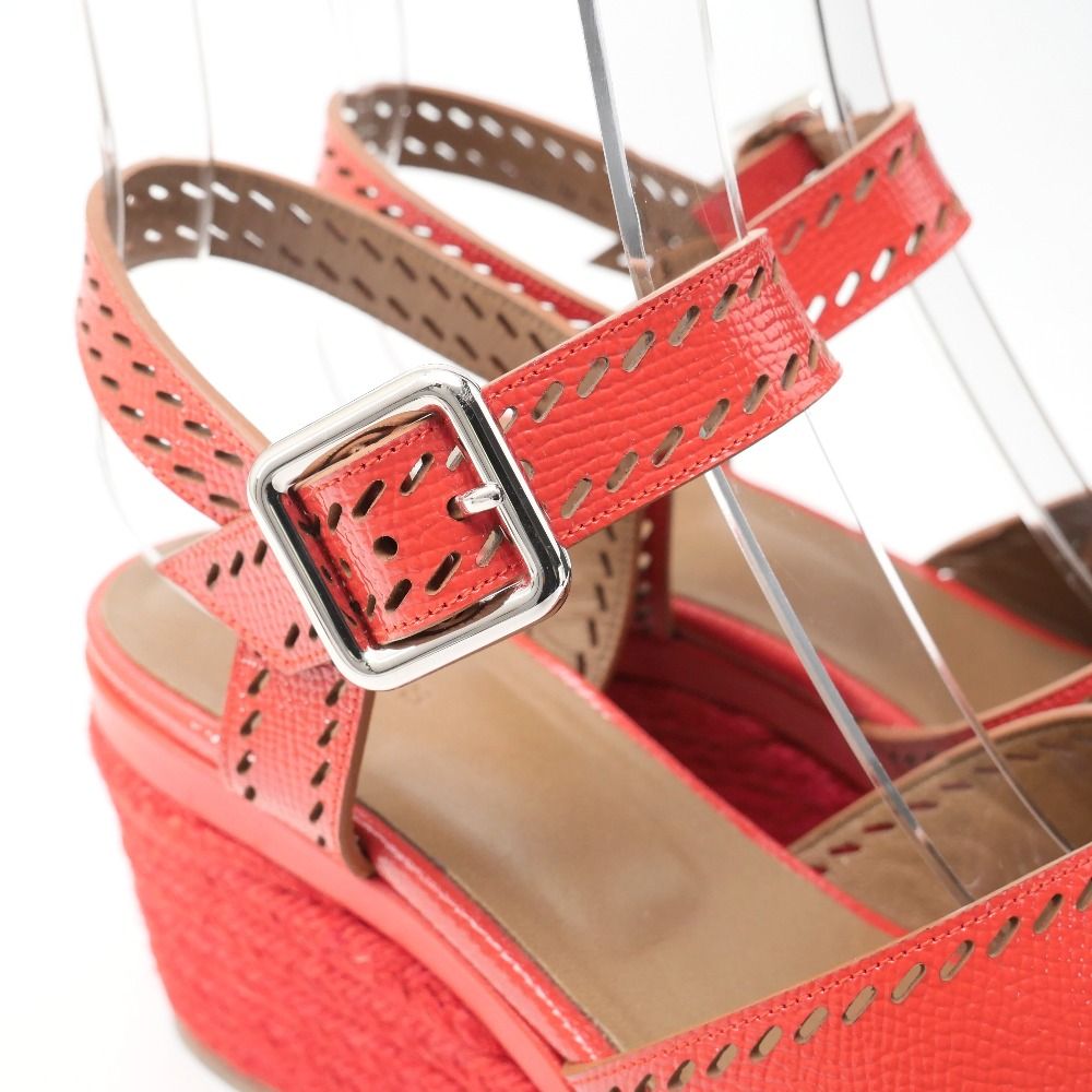 Hermes Espadrille Sandals Ankle Strap Platform Wedge Leather Shoes 37.5 — view 5