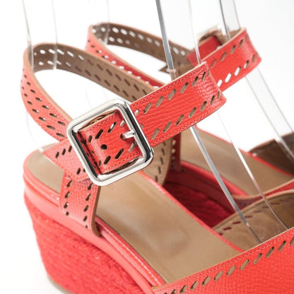 Hermes Espadrille Sandals Ankle Strap Platform Wedge Leather Shoes 37.5 — view 5
