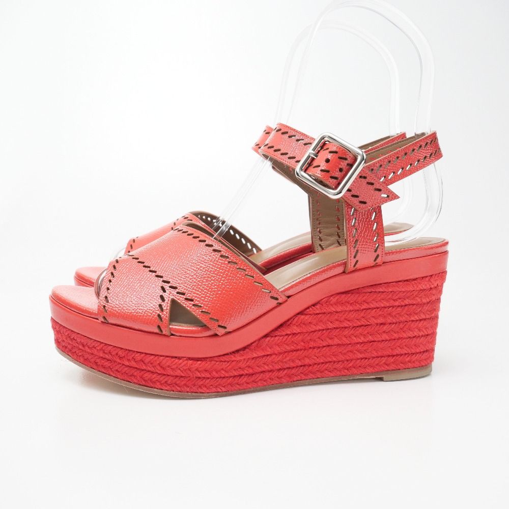 Hermes Espadrille Sandals Ankle Strap Platform Wedge Leather Shoes 37.5 — view 2