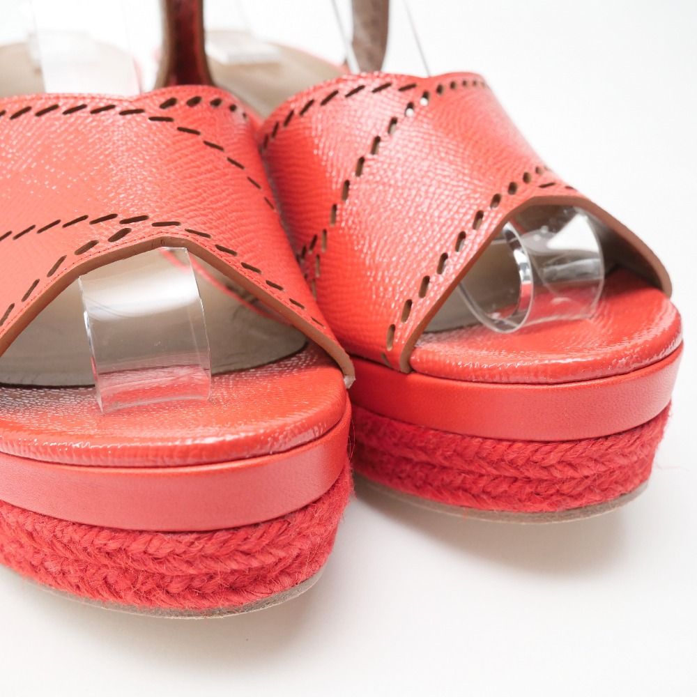 Hermes Espadrille Sandals Ankle Strap Platform Wedge Leather Shoes 37.5 — view 4