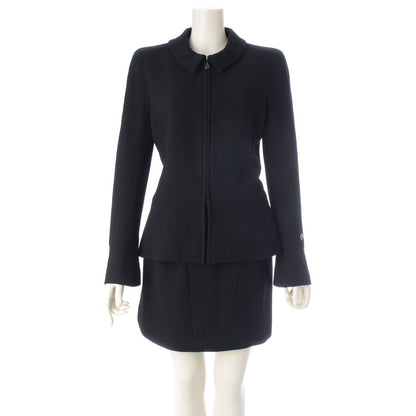Chanel 97A Tweed Zip Up Jacket Skirt Set Black 38