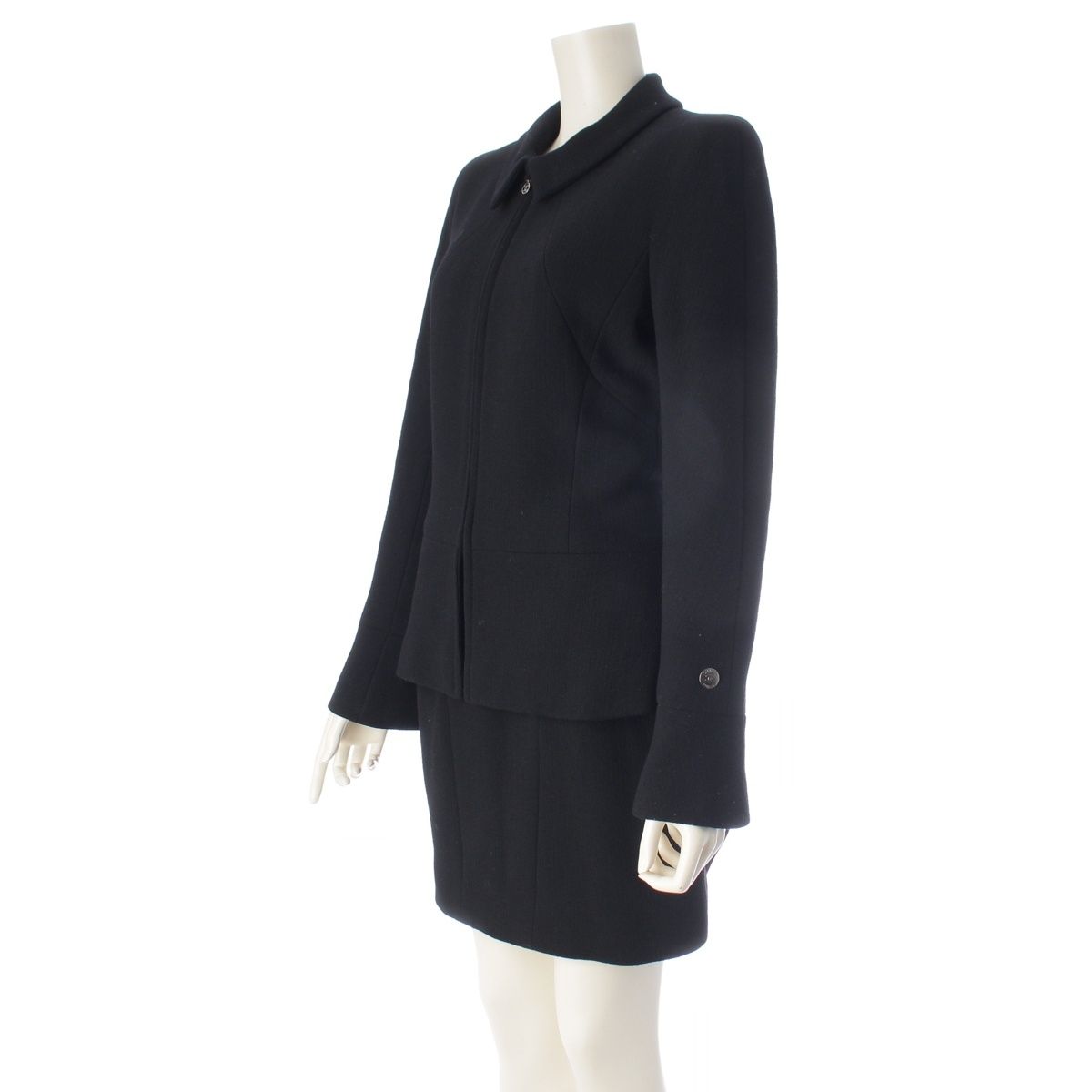 Chanel 97A Tweed Zip Up Jacket Skirt Set Black 38 — view 2