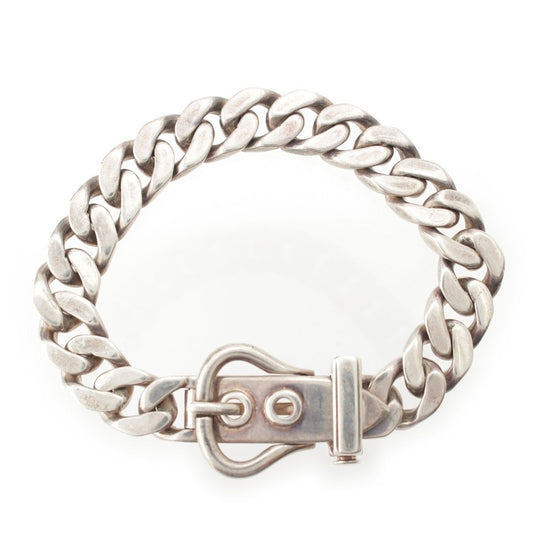 Hermes Vintage Gaetan de Percin Boucles Sellier Book le MM Chain Bracelet Silver