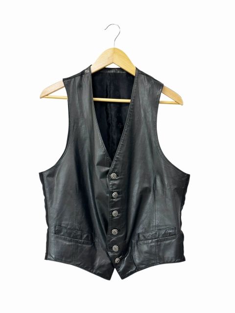 Chrome Hearts Back Silk Switch Leather Vest Gilet Floral Cross M Black
