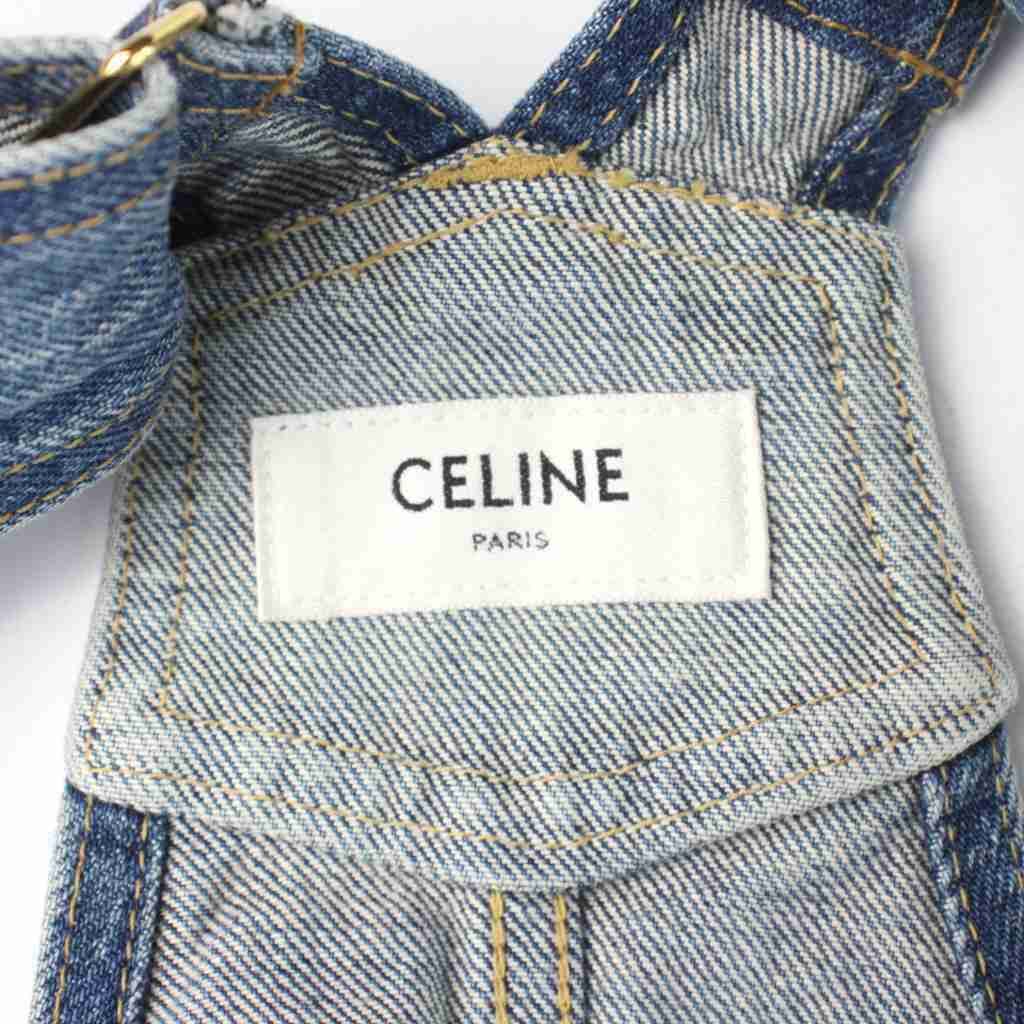Celine Denim Overalls All in One Jumper Dress Triomphe Buttons XS Blue — view 4
