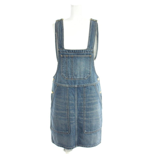 Celine Denim Overalls All in One Jumper Dress Triomphe Buttons XS Blue