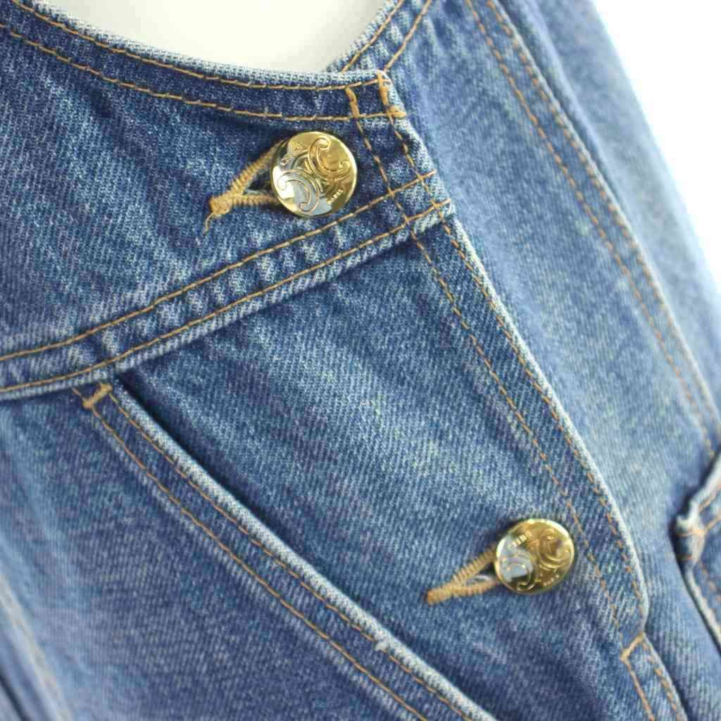 Celine Denim Overalls All in One Jumper Dress Triomphe Buttons XS Blue — view 8
