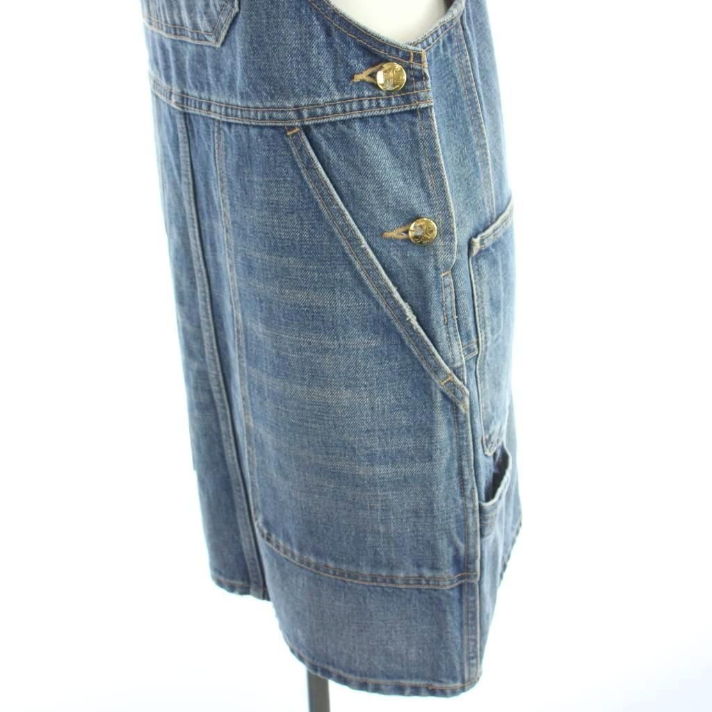 Celine Denim Overalls All in One Jumper Dress Triomphe Buttons XS Blue — view 6