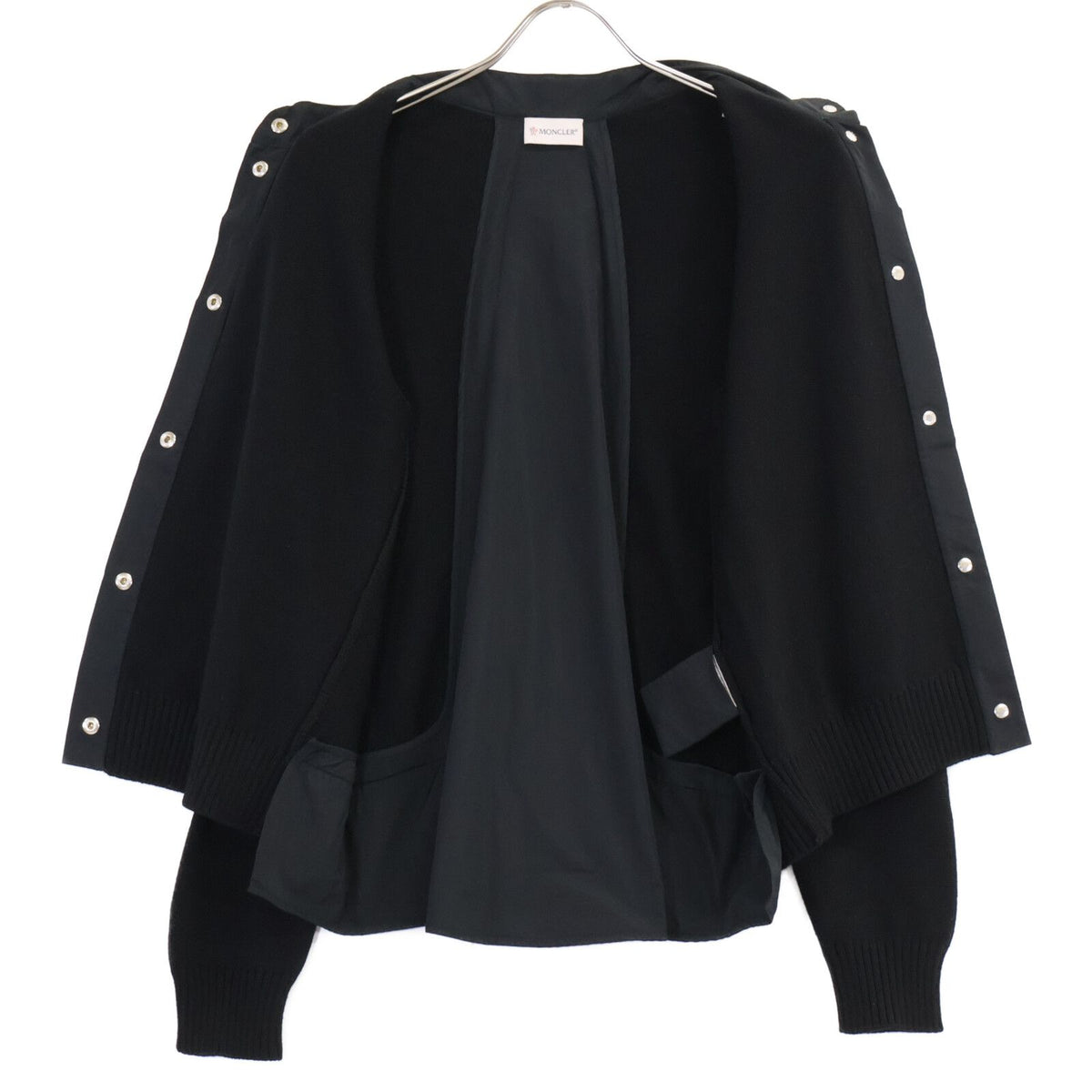 Moncler Black Tind Nylon Trim Wool Cardigan — view 3