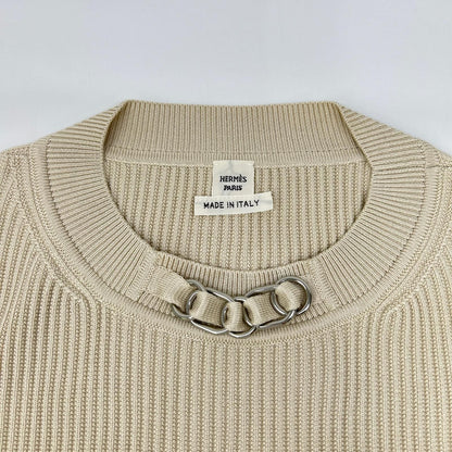 Hermes Chain Decoration Silk Blend Short Sleeve Rib Knit 40 Sweater — view 6