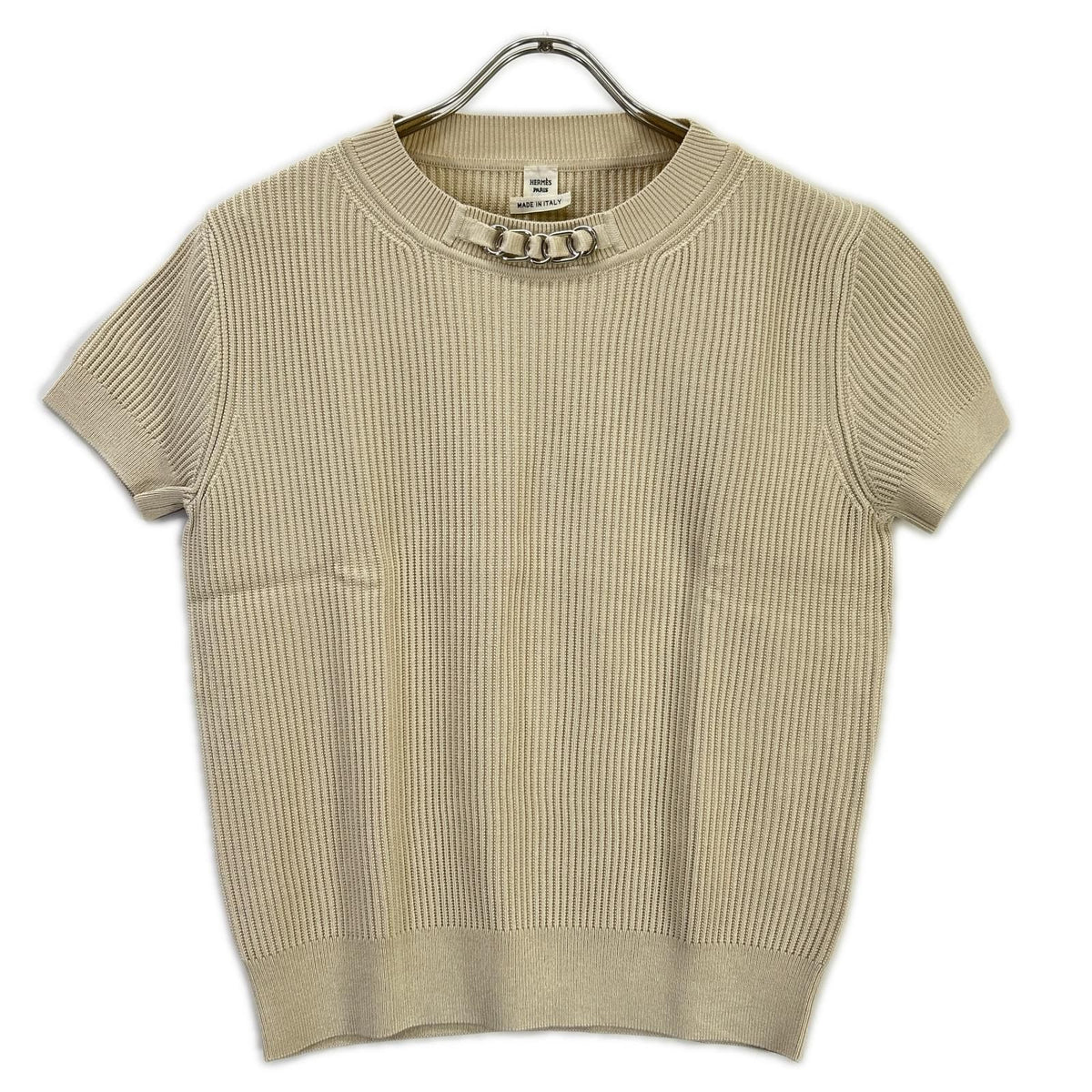 Hermes Chain Decoration Silk Blend Short Sleeve Rib Knit 40 Sweater