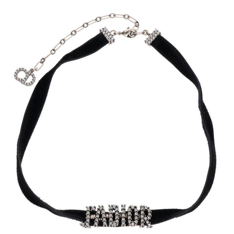 Dior Rhinestone Logo Velvet Choker Necklace